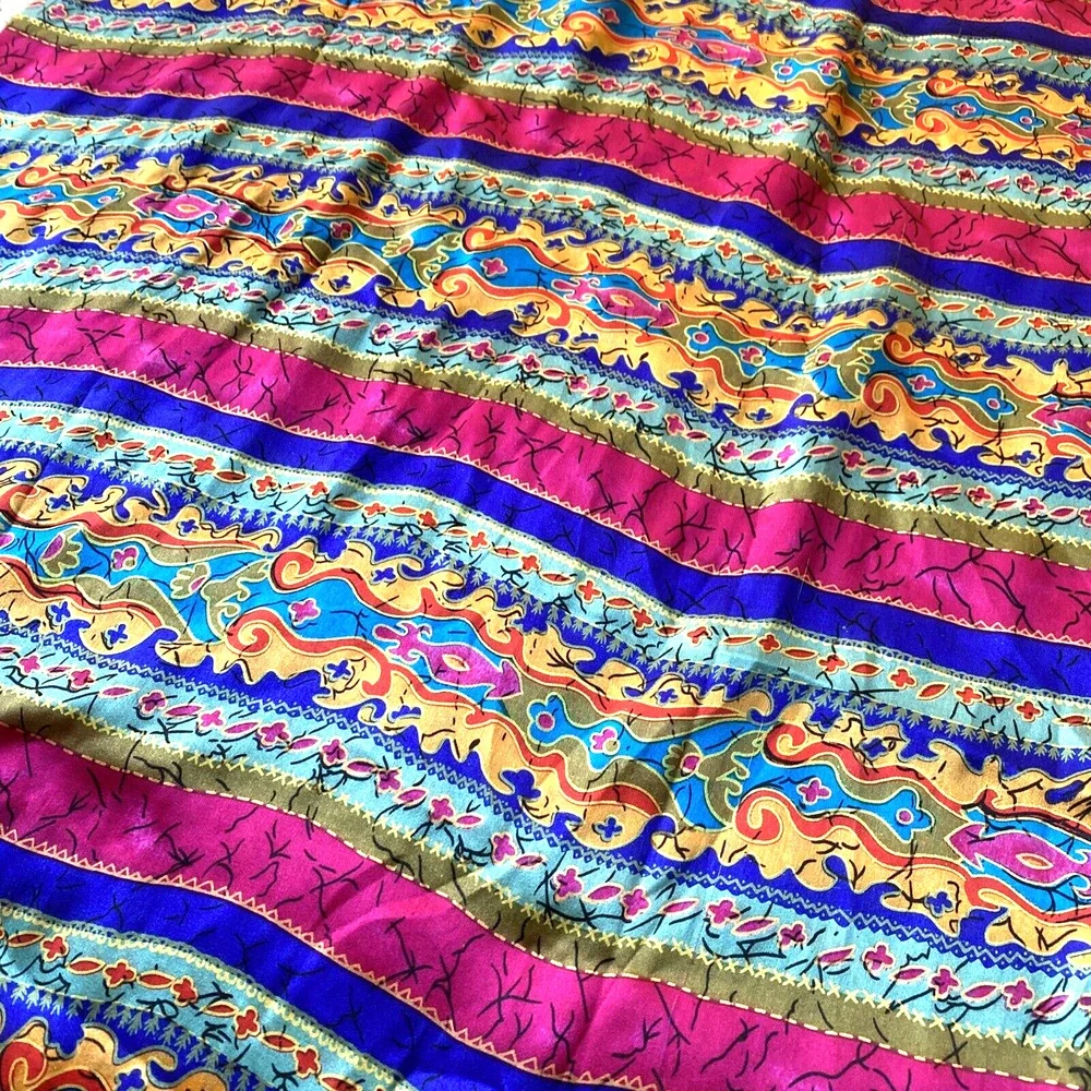 Vintage silk scarf long fringed wrap colorful double sided shawl elegant luxury
